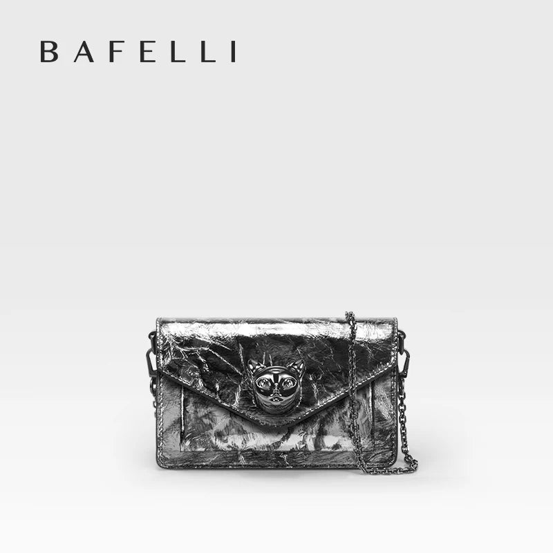 Metallic Leather Mini Crossbody Bag with Cat Clasp – Bafelli