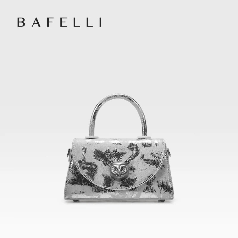 Designer Leather Top Handle Bag with Gold Fox Clasp