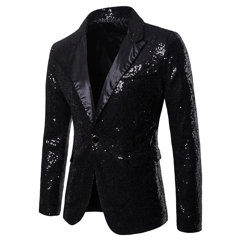 Men's Sequin Blazer Jacket – Glitter Party Suit Coat for Wedding & Stage