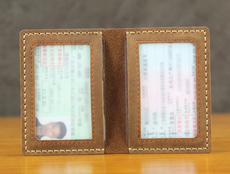 Handmade Crazy Horse Leather Driving License & Card Holder Wallet