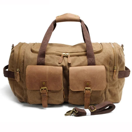 Vintage Canvas Leather Duffle Bag for Men – Large Weekend Travel Bag