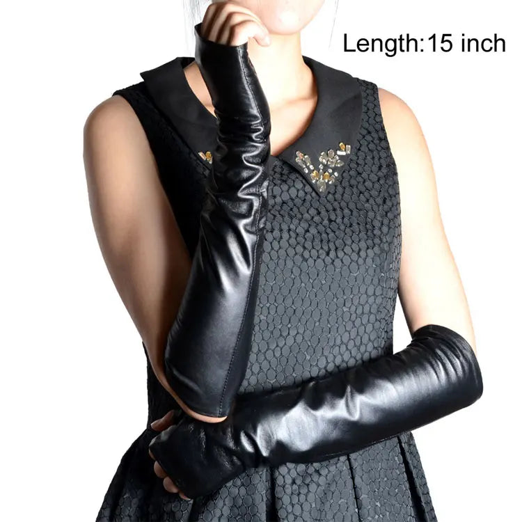 Women's Real Leather Fingerless Long Gloves – Opera Evening Gloves