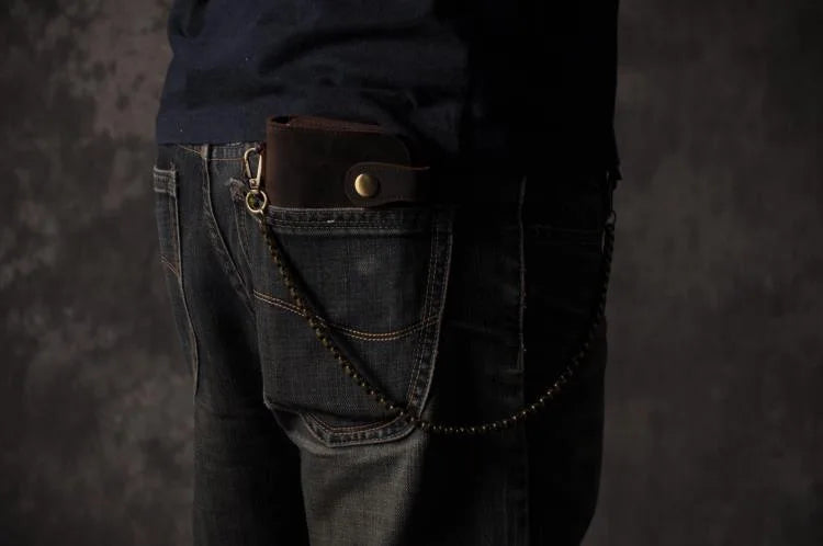 Genuine Leather Long Wallet for Men – Vintage Chain Clutch