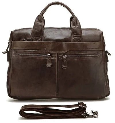 Genuine Leather Men's Briefcase – 14" Laptop & Messenger Bag