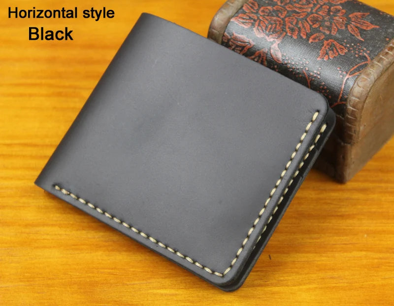 Handmade Vintage Crazy Horse Leather Bifold Wallet for Men
