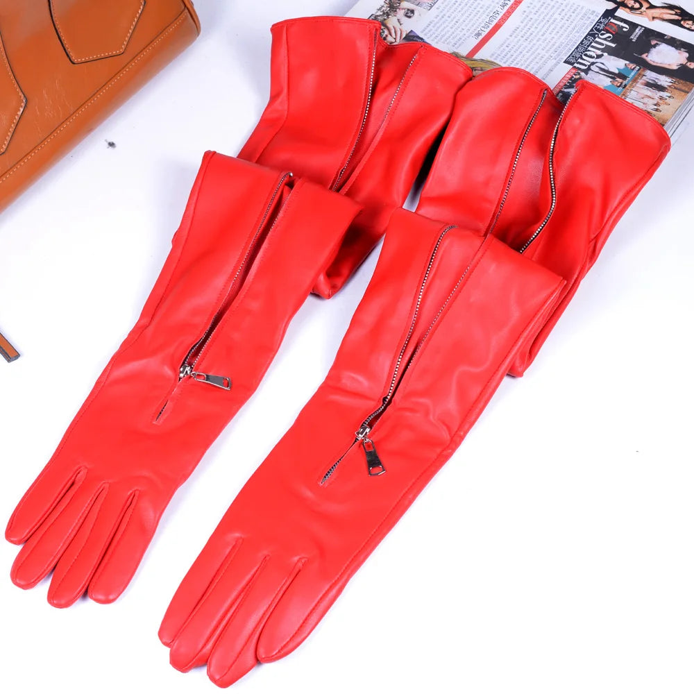 Women's Long Leather Gloves with Zipper – Opera Evening Gloves 40–80cm