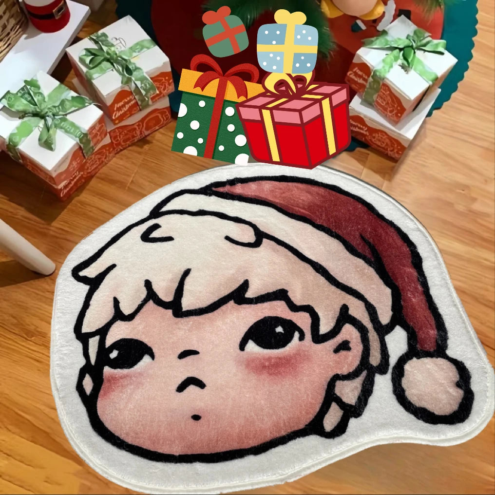 Christmas Boy Character Head-Shaped Rug – Soft Absorbent Floor Mat