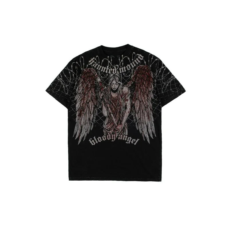 Gothic Graphic T-Shirt – Unisex Washed Streetwear Hip Hop Tee