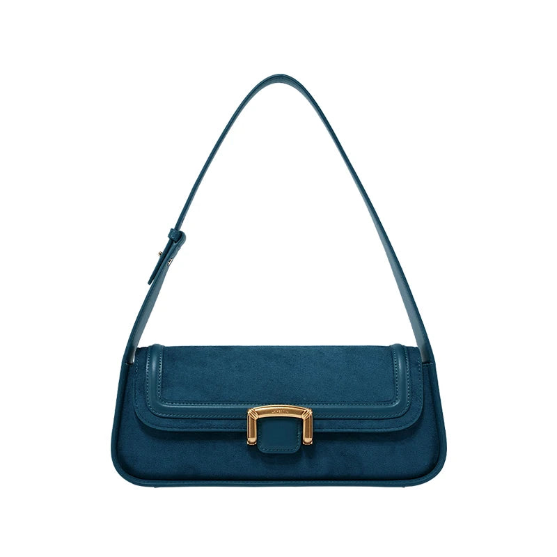 Suede Buckle Flap Shoulder Bag