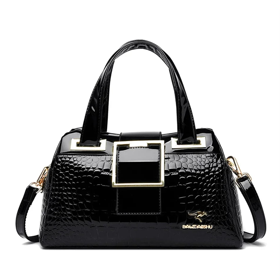 Luxury Patent Leather Tote Bag with Gold Hardware