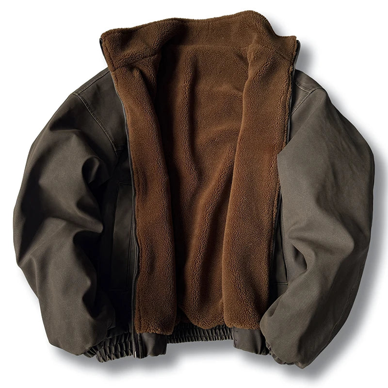 Men's Fleece-Lined Heavyweight Winter Jacket – Japanese Vintage Style