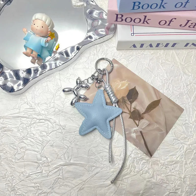 Fashion Leopard Starfish Keychain Cute Balloon Dog Leather Charm Women Maximalist Bag