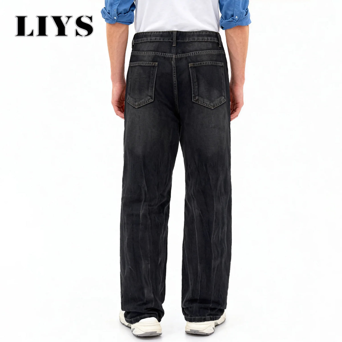 Retro Washed Black Baggy Wide Leg Jeans – Men's Loose Casual Denim Pants