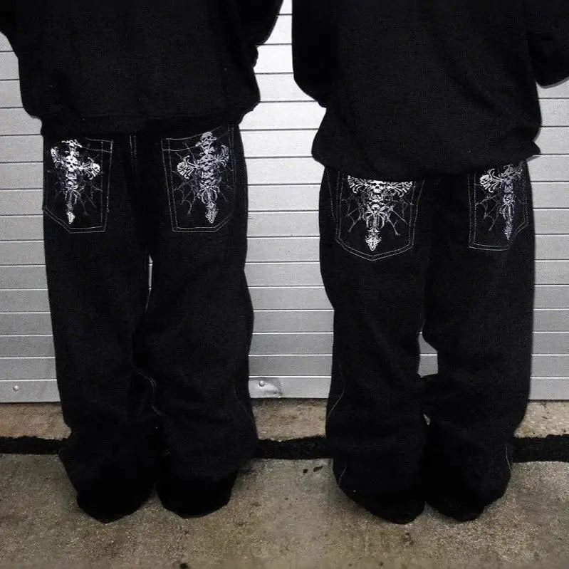 Y2K Skull Embroidered Baggy Jeans for Men