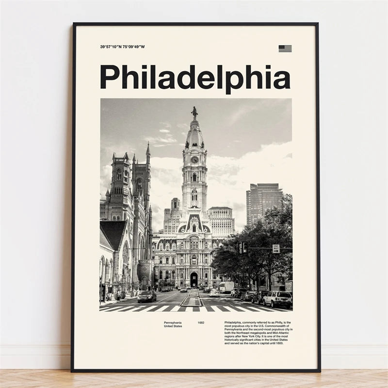 Retro City Poster – Mid-Century Modern Wall Art Print