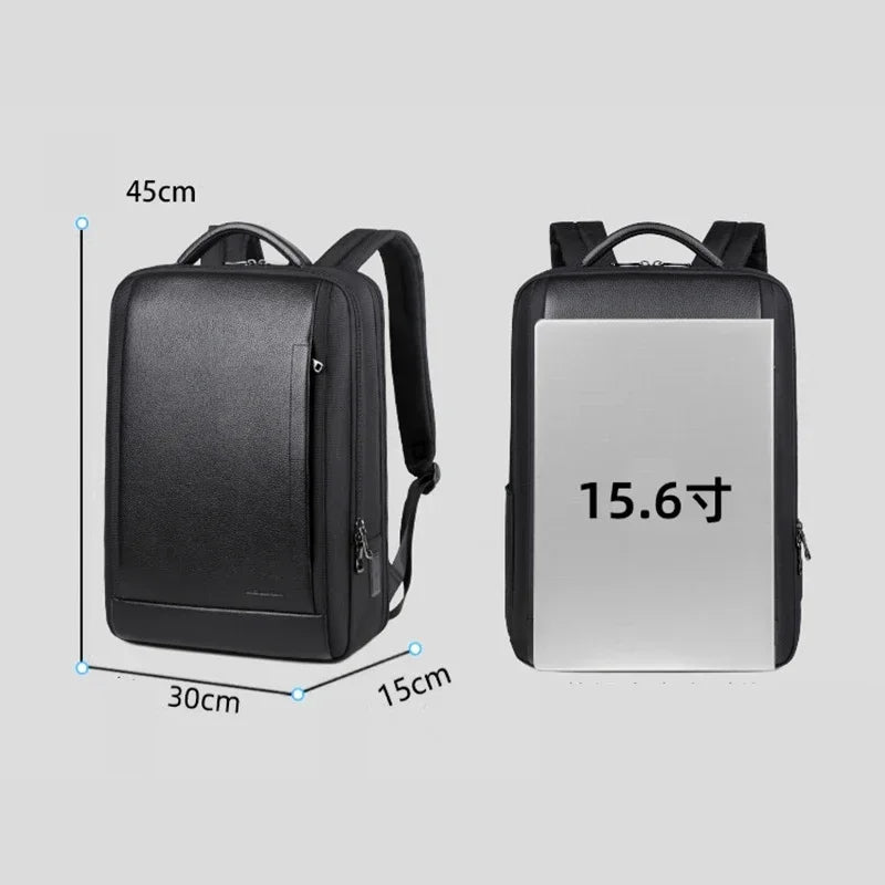 Genuine Leather Men's Laptop Backpack – Slim Oxford Business Bag