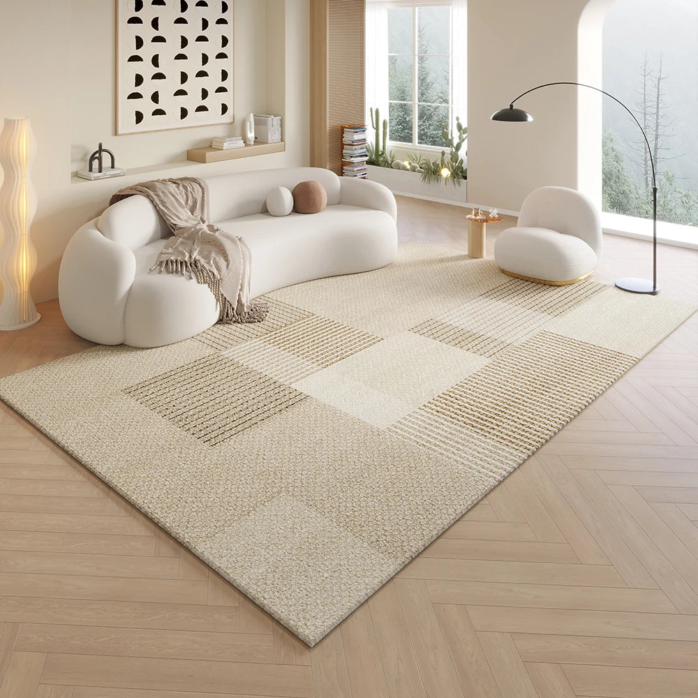 Cream Minimalist Area Rug – Soft Textured Living Room Carpet