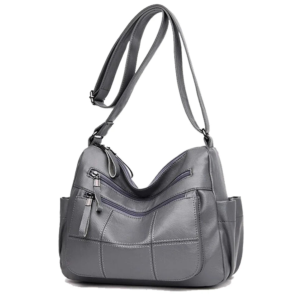 Genuine Leather Shoulder Bag Multi-Pocket Crossbody Handbag