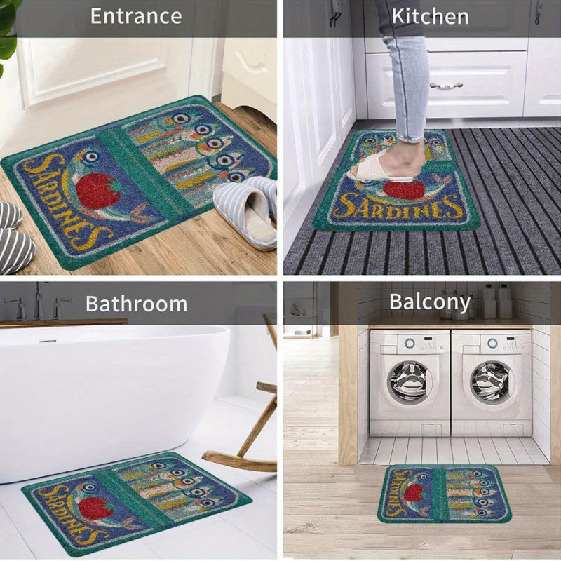 Sardines Welcome Door Mat – Soft Non-Slip Entryway Rug