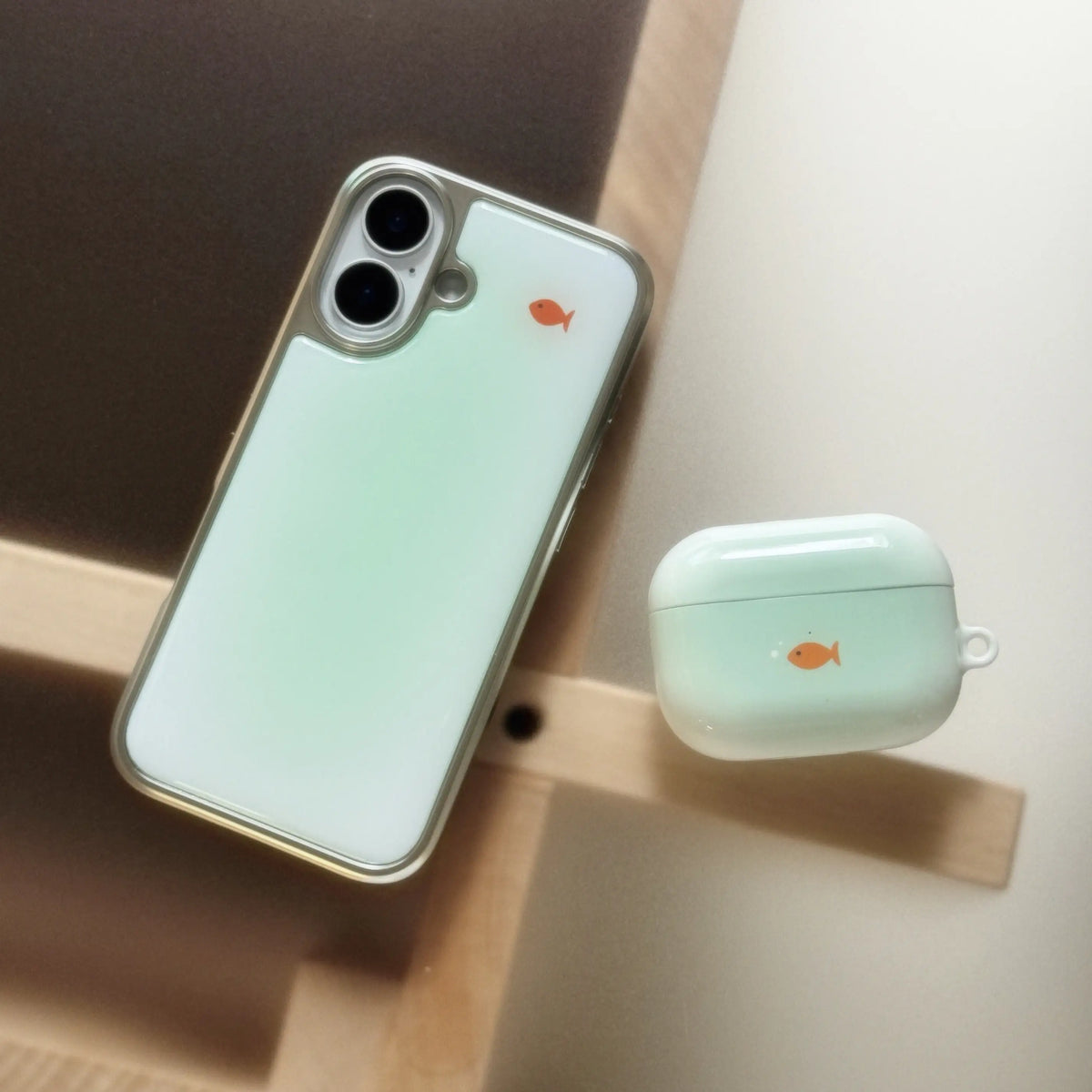 Mint Goldfish iPhone Case – Cute Silver Edge Design