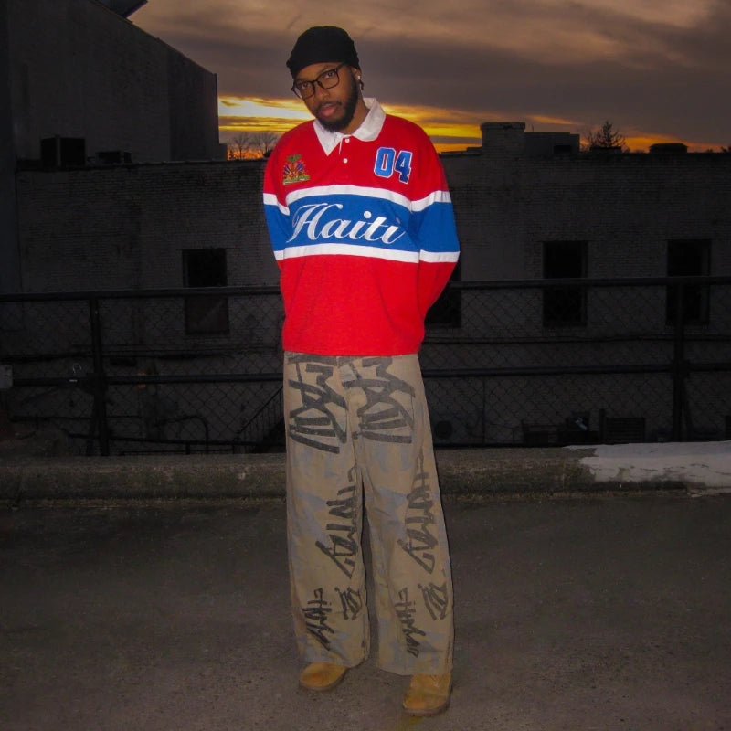 Haiti Rugby Polo Shirt | Striped Contrast Long Sleeve