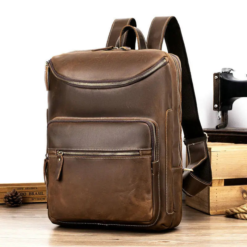 Genuine Leather Backpack – Men's Vintage 15.6" Laptop Bag