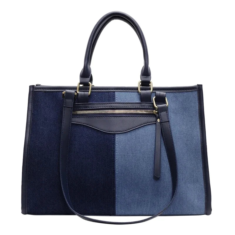 Large Capacity Tote Bag for Women Casual Fashion Ladies Splice Denim Handbag