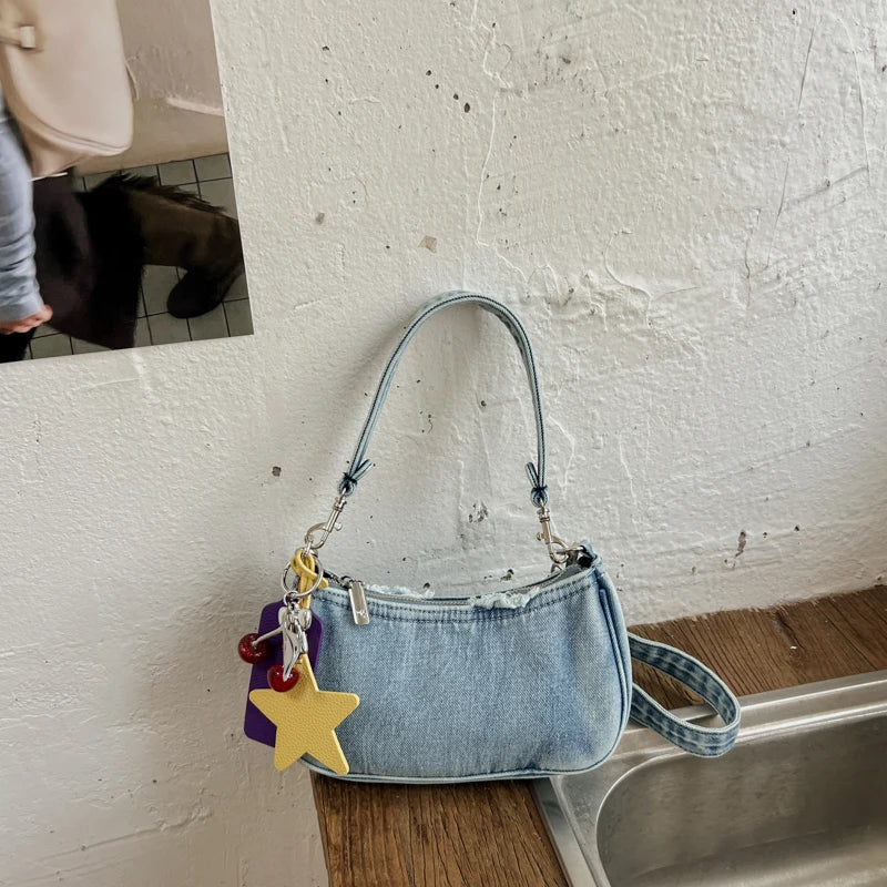 Retro Denim Shoulder Bag – Y2K Hobo Crossbody Handbag