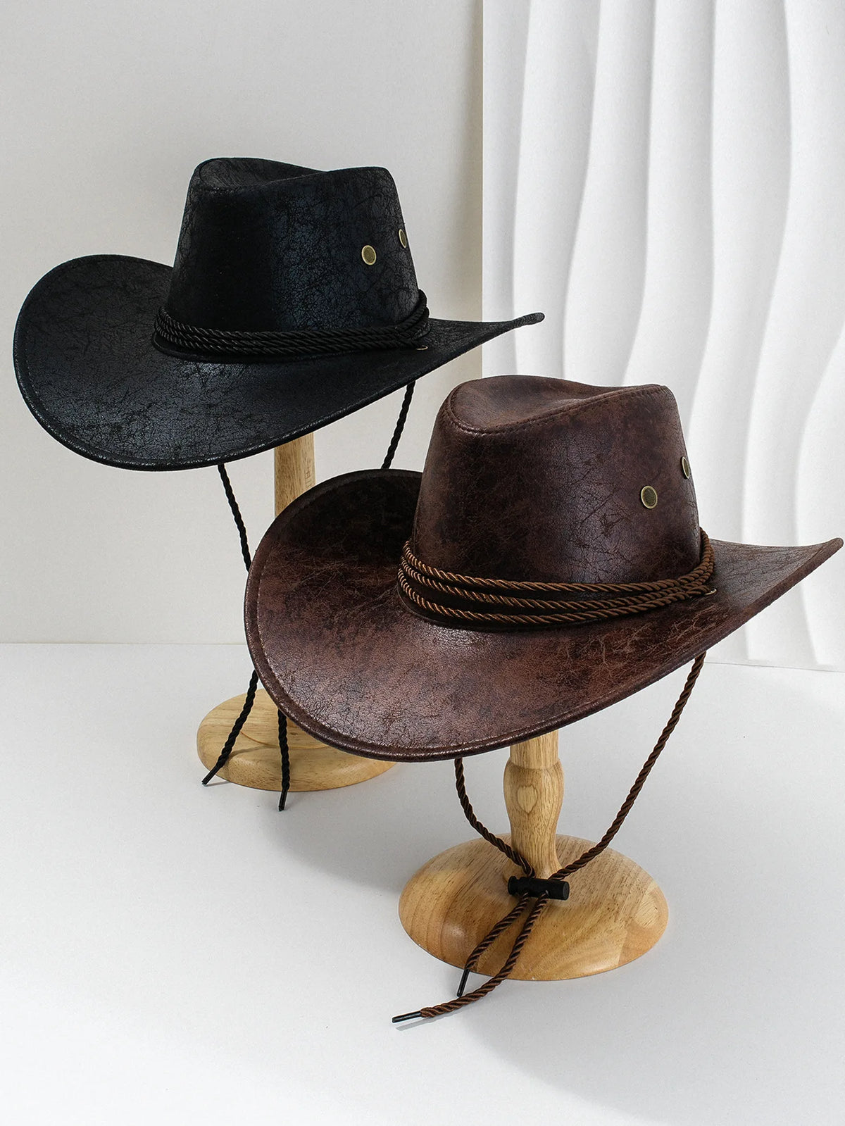 Western Cowboy Hat – Vintage Faux Leather Wide Brim Unisex