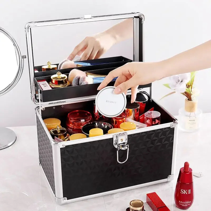 Professional Aluminum Makeup Case with Mirror & Organizer