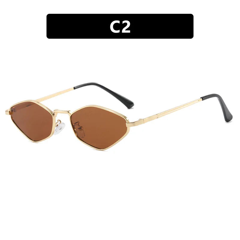 Women's Small Frame Polygon Sunglasses – UV400 Metal Designer Shades