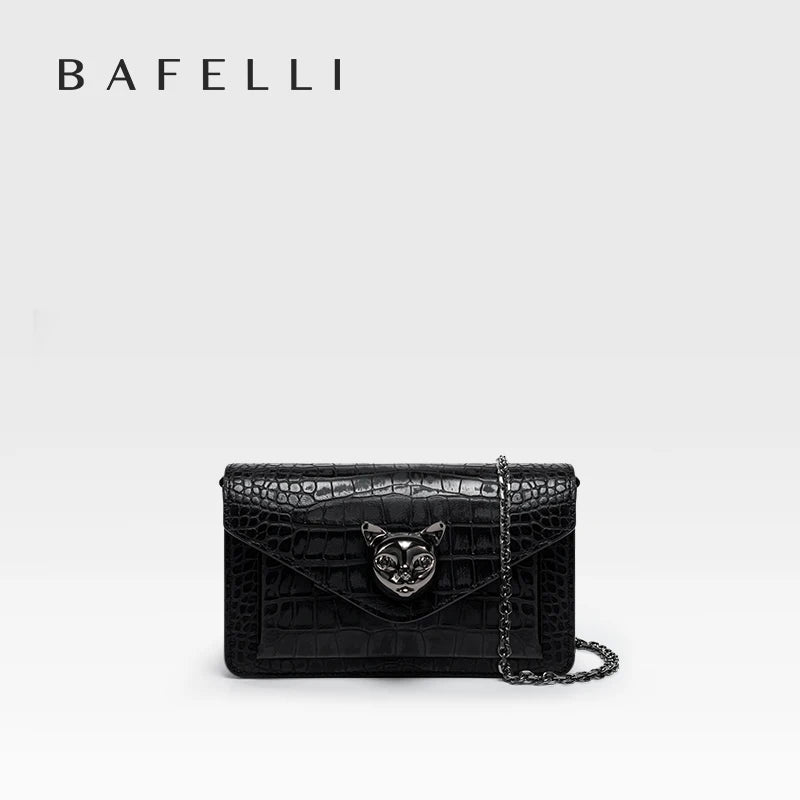 Cat Clasp Chain Crossbody Bag – Croc-Embossed Clutch