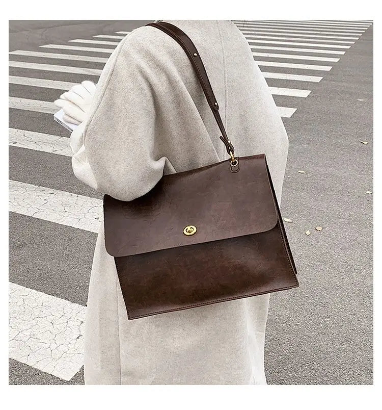 Vintage Coffee Shoulder Bag Women Preppy Style
