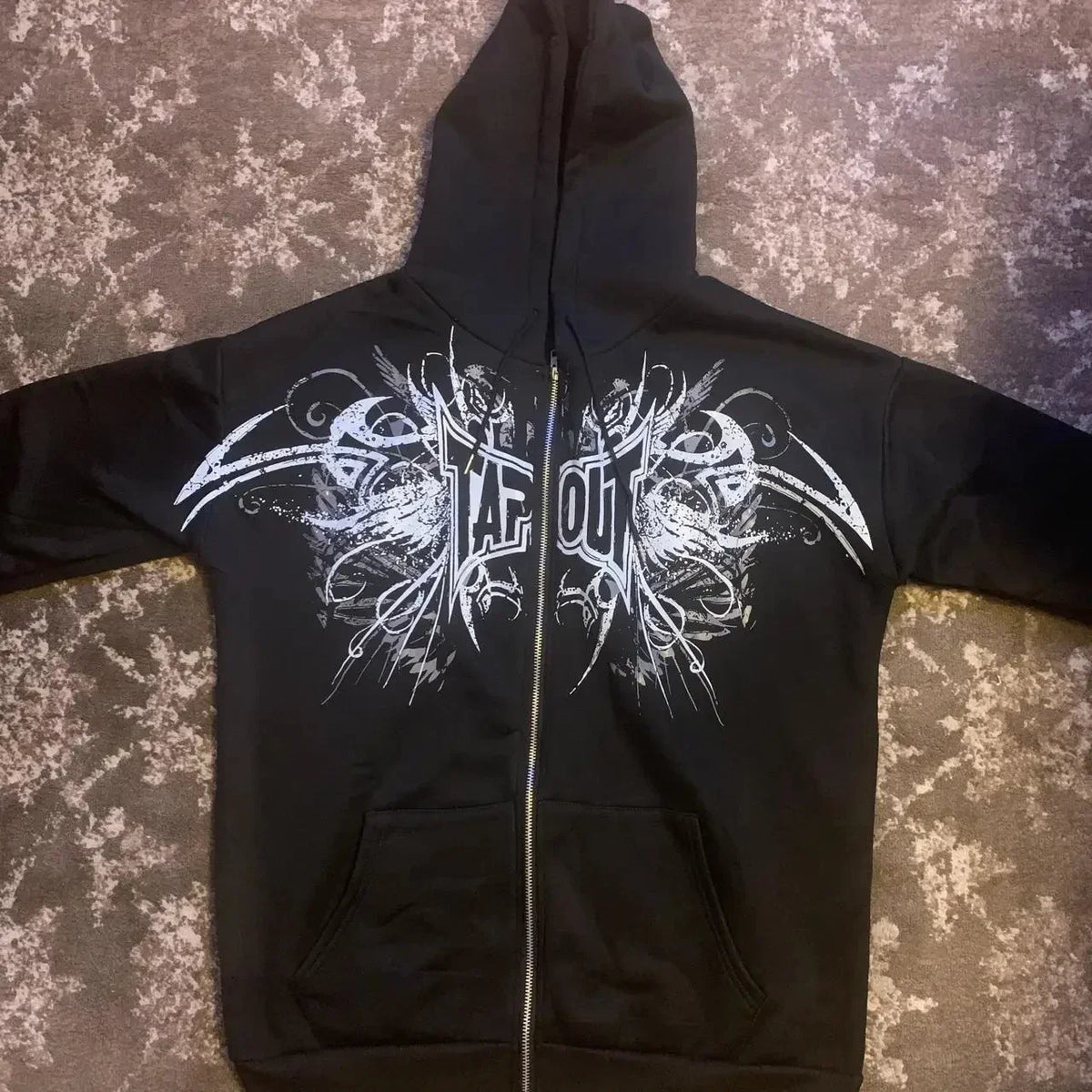 Tapout Graphic Zip Hoodie – Y2K Hip Hop Oversized Sweatshirt