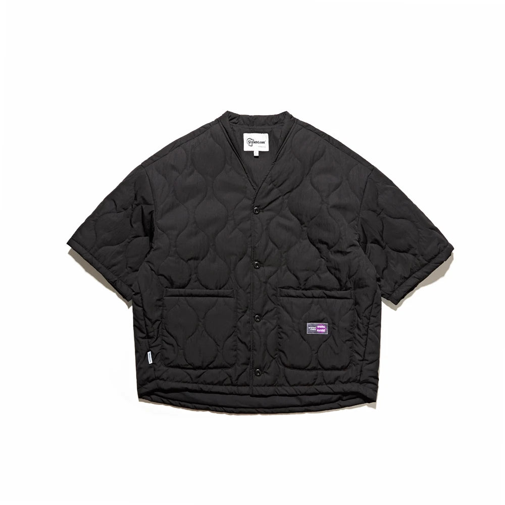 Quilted Padded V-Neck Jacket Men Short Sleeve Harajuku Streetwear