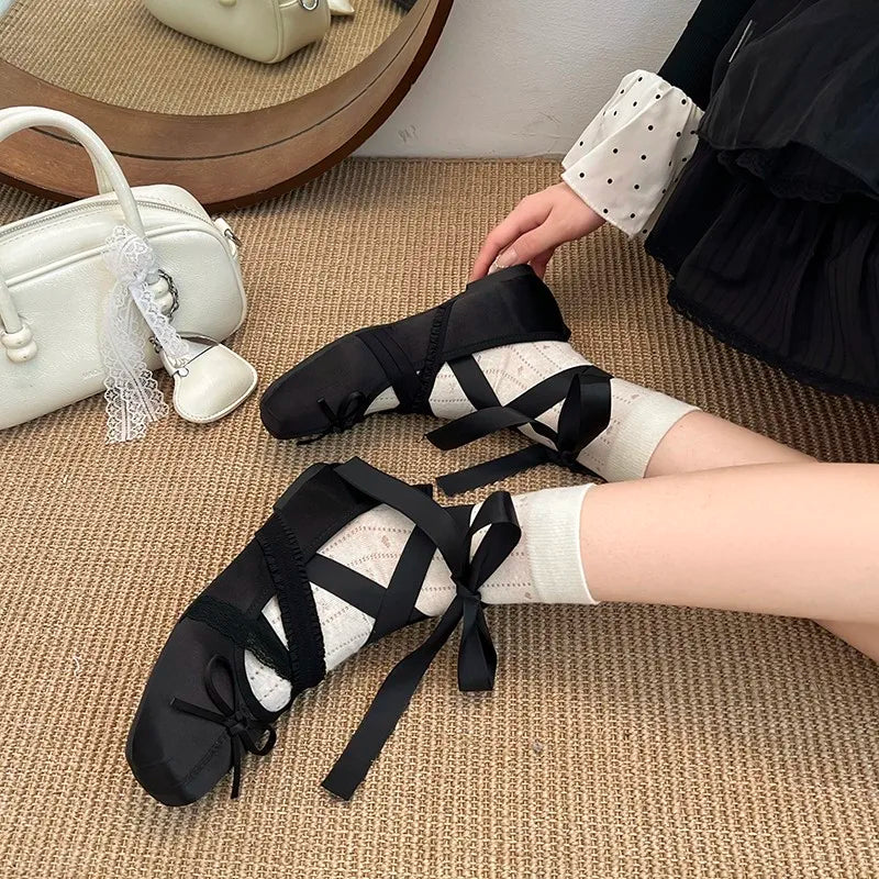 Butterfly Bow Ballet Flats – Women's Cross-Strap Mary Jane Shoes