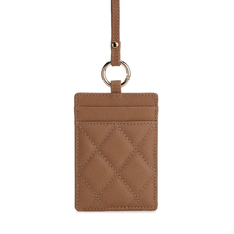 Leather ID Badge Card Holder Lanyard for Women