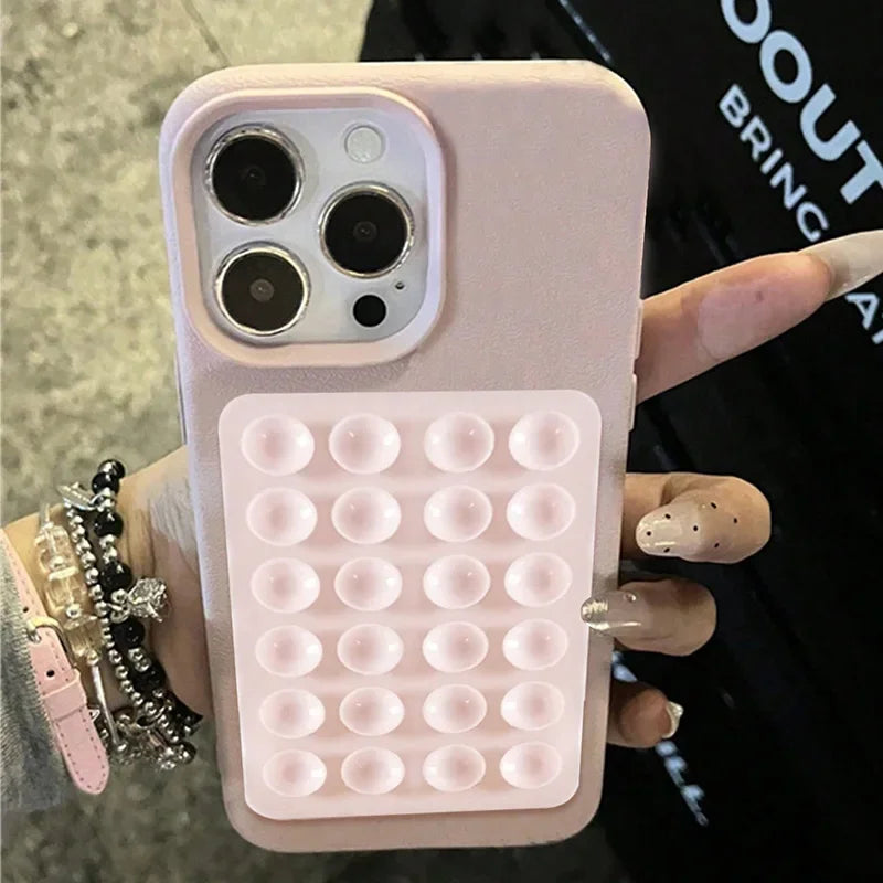 3D Suction Cup Stand Phone Case – Litchi Texture for iPhone