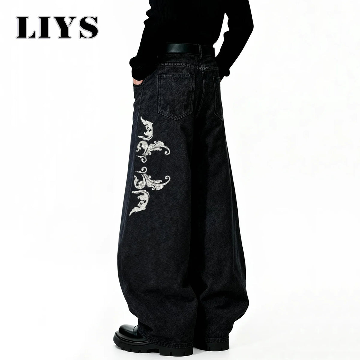 Men's Wide-Leg Black Baggy Jeans – Retro Hip Hop Streetwear Denim