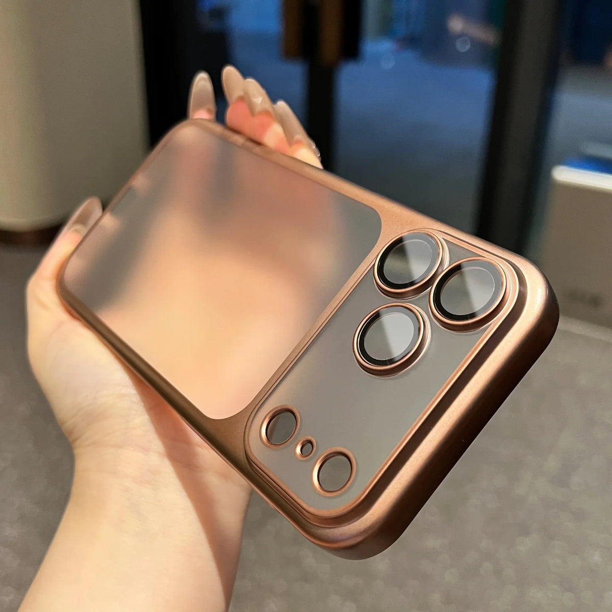 Luxury Matte Translucent iPhone Case with Electroplated Frame & Lens Protection
