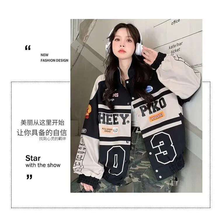Racing Motorcycle Baseball Jacket – Streetwear Letter Print Couple Outfit