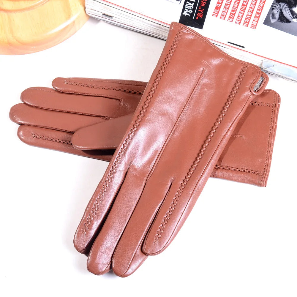 Women's Leather Wool-Lined Winter Gloves with Touchscreen