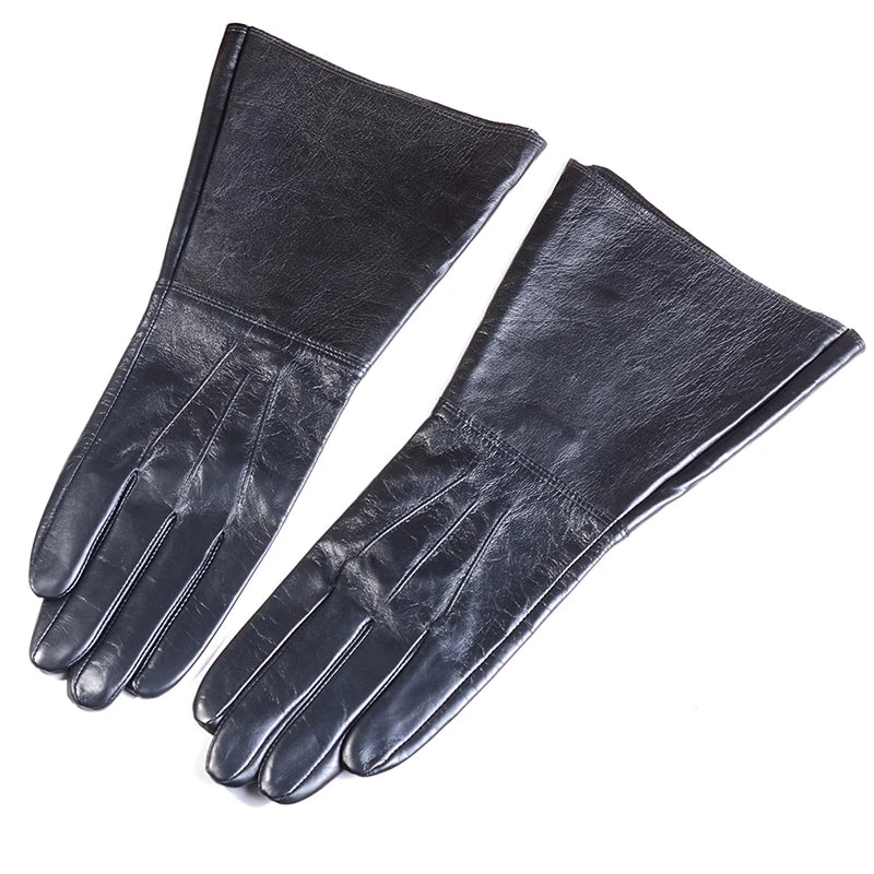 Men's Goatskin Leather Long Cuff Motorcycle Gauntlet Gloves
