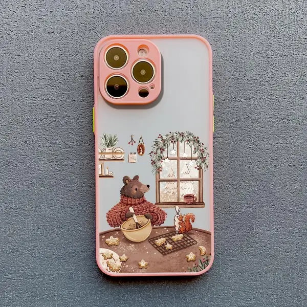 Cartoon Animal iPhone Case – Bear Fox Squirrel Design