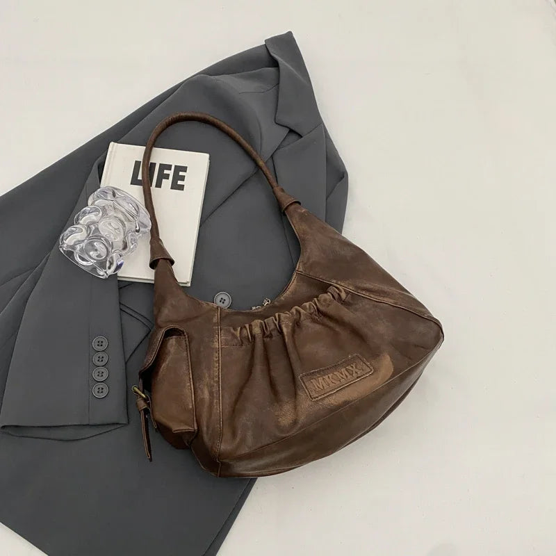 Pleated Design Large Capacity Retro Hobo Bag