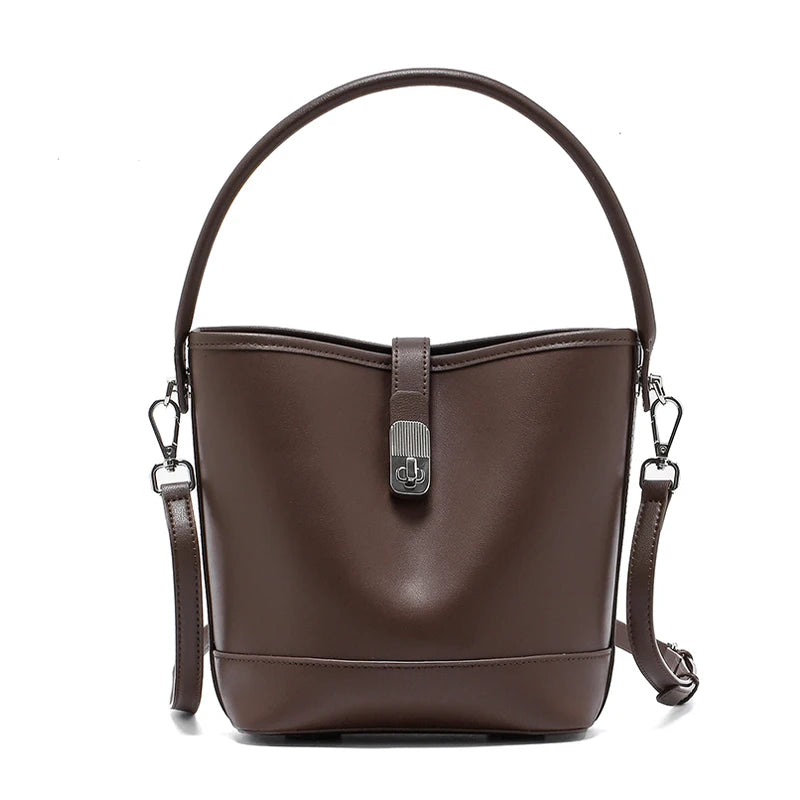Genuine Leather Bucket Bag – Women's Crossbody Shoulder Handbag