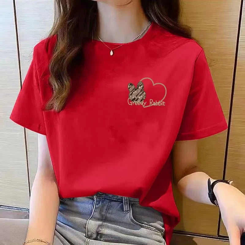 Korean Cartoon Graphic T-Shirt – Women's Loose Round Neck Tee