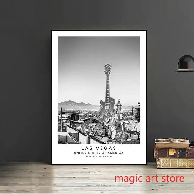 City Travel Poster – Black & White Landmark Wall Art Print for Home Decor