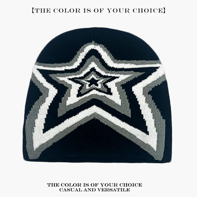 Star Knit Beanie Hat – Color Block Y2K Unisex