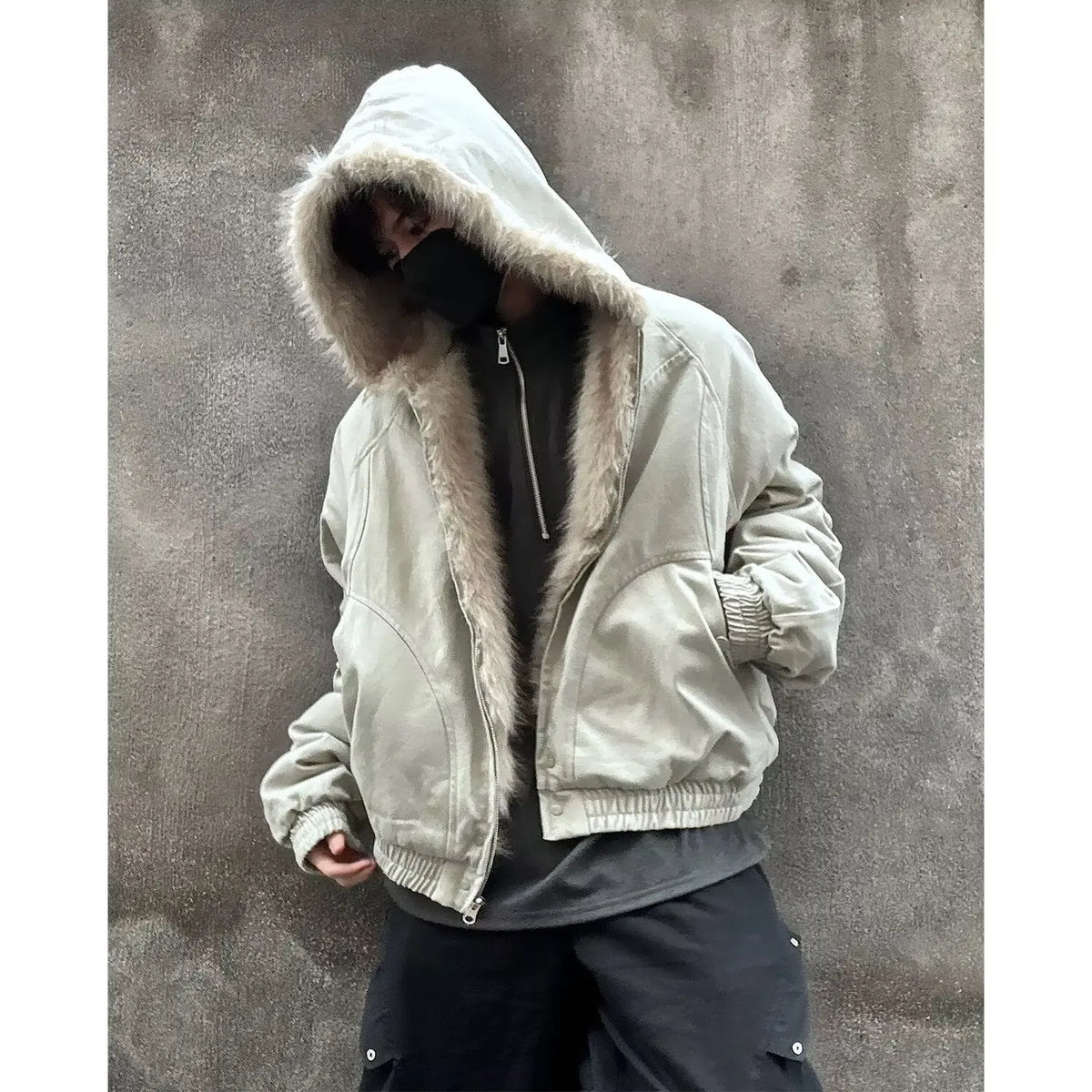 Oversized Lamb Fleece Winter Jacket with Fur Collar Hood
